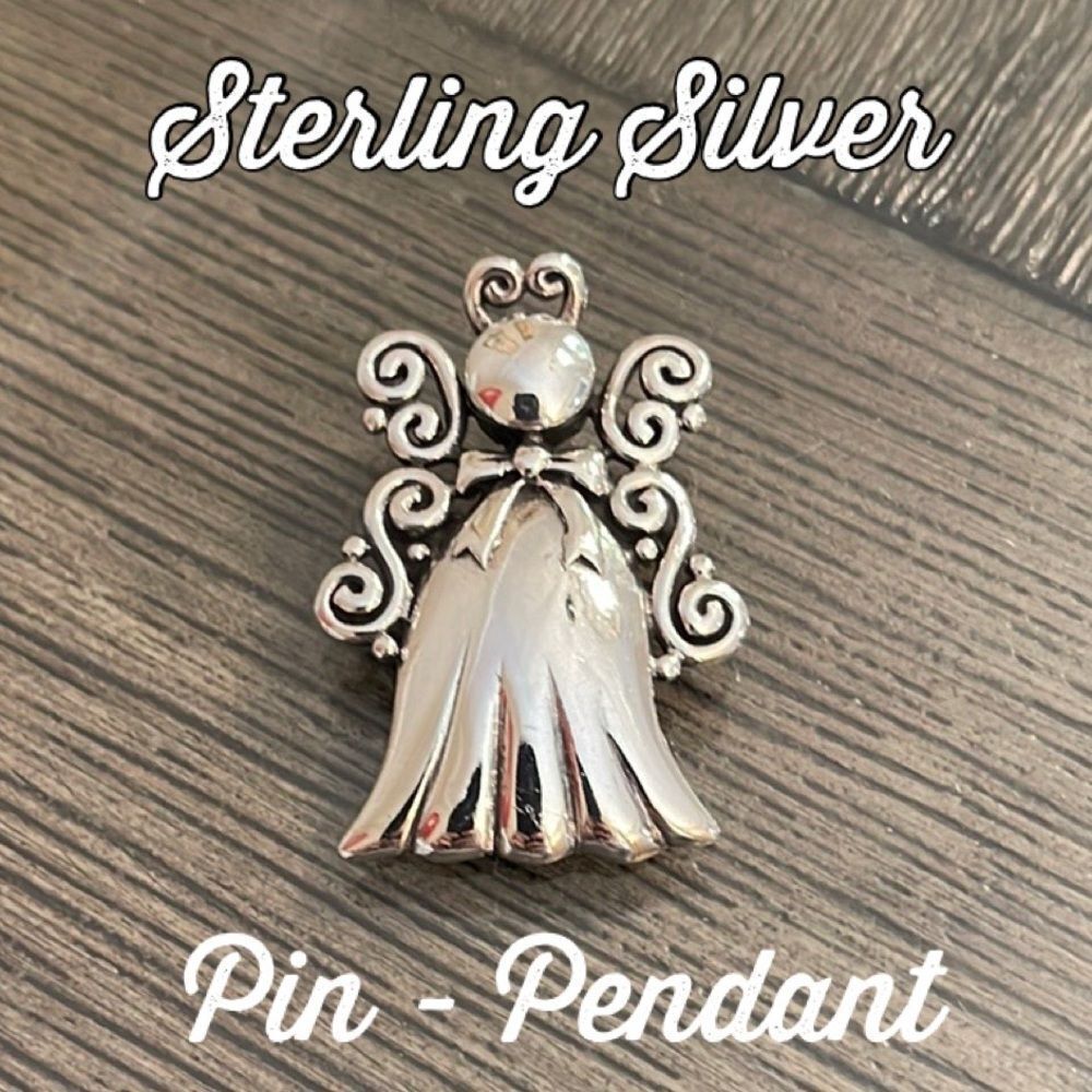 Vintage Solid Sterling Silver Silver Filigree Angel Pin - Pendant